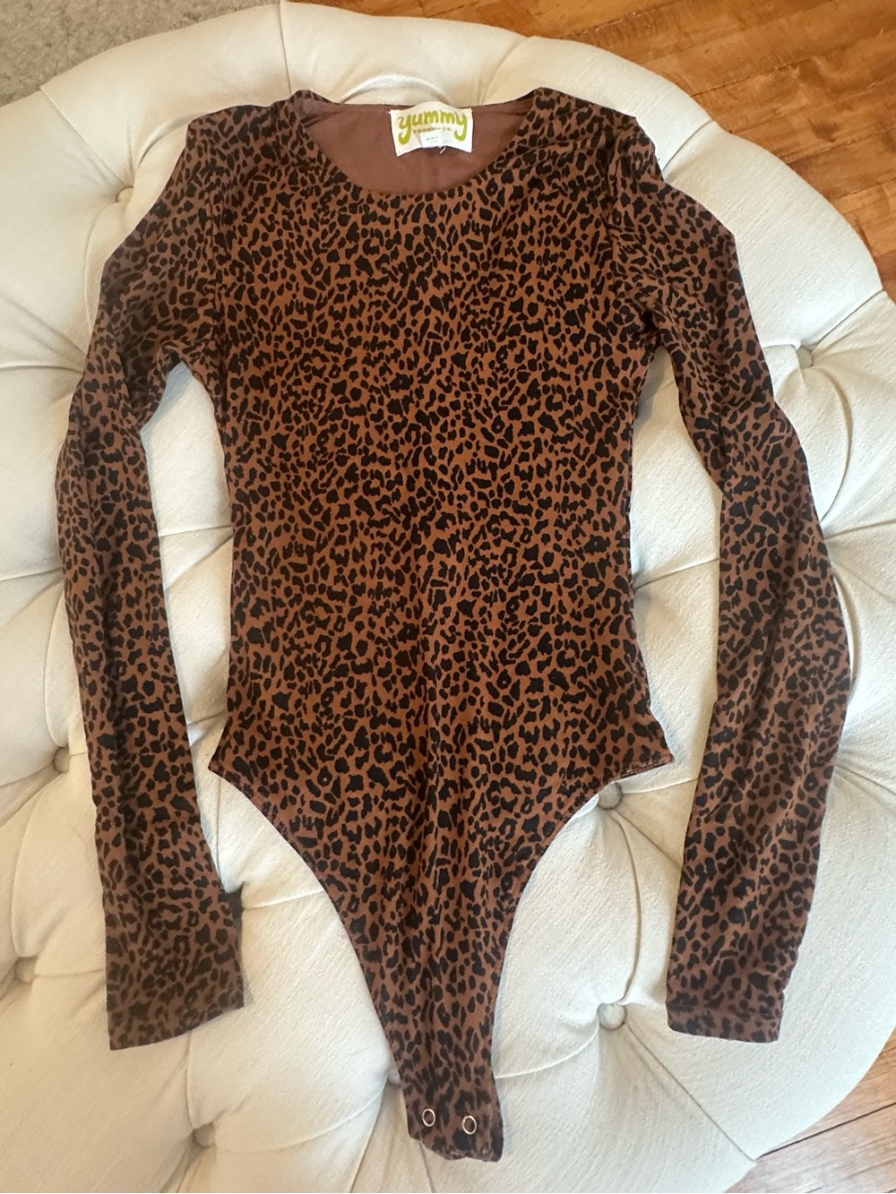 Women’s  Long-Sleeve Leopard One-Piece Bodysuit - Brown/Black